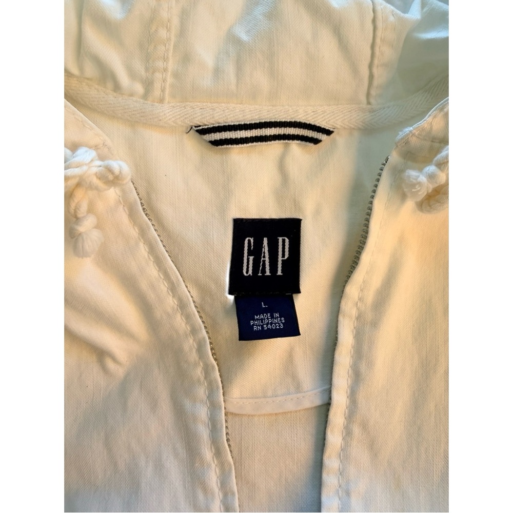 GAP White Hooded Zip Canvas Coastal Sailing Boating Jacket Sz L - Picture 6 of 9